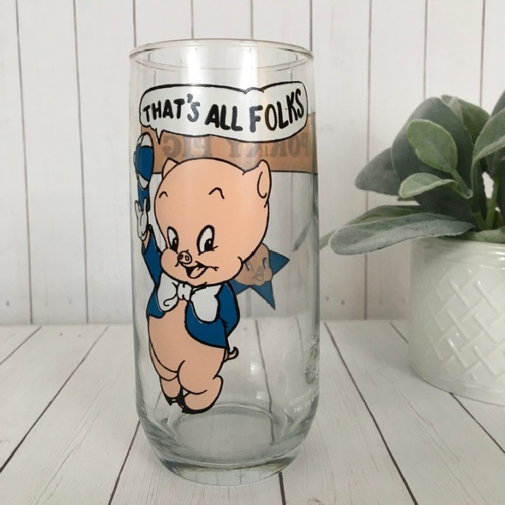 Vintage 1966 Porky Pig Drinking Glass Arby’s Looney Tunes That’s All Folks